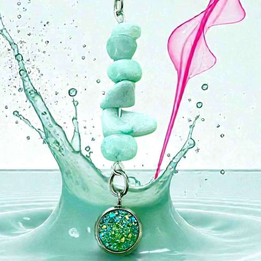 🆕 Amazonite Gemstones and Crystal Pendant Necklace